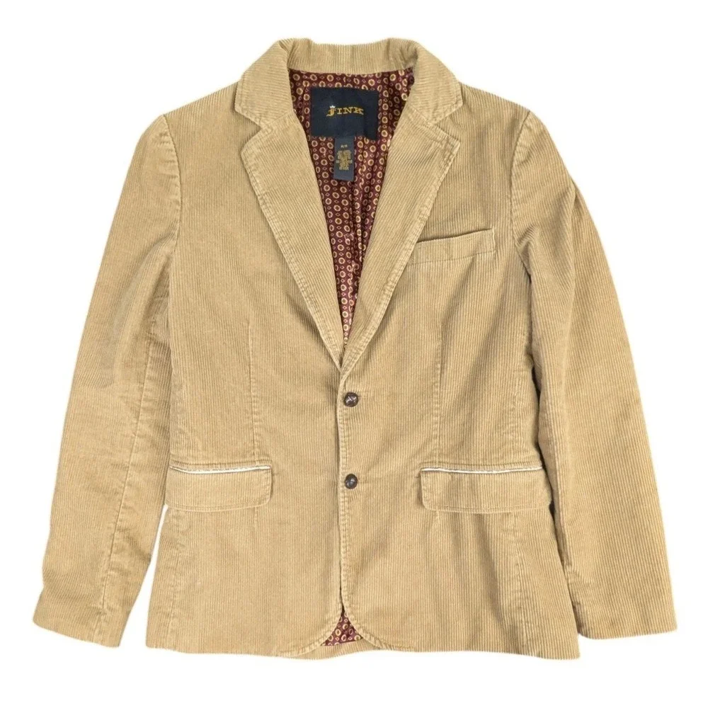 Fink Mens Tan Corduroy Blazer Size M Cotton 2-Button Sport Coat Dark Academia